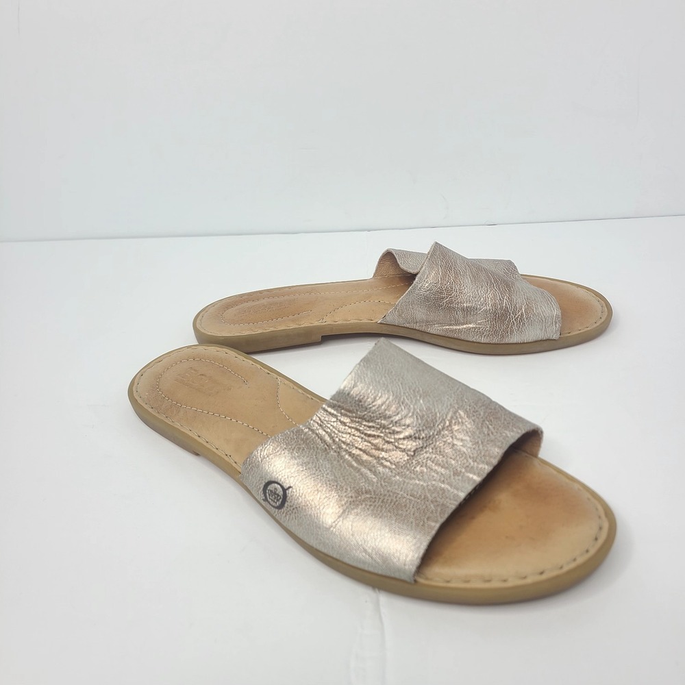 Born Metallic Shimmer Gold Leather Slide Sandals Women's‎ Comfort Slip On Boho 8